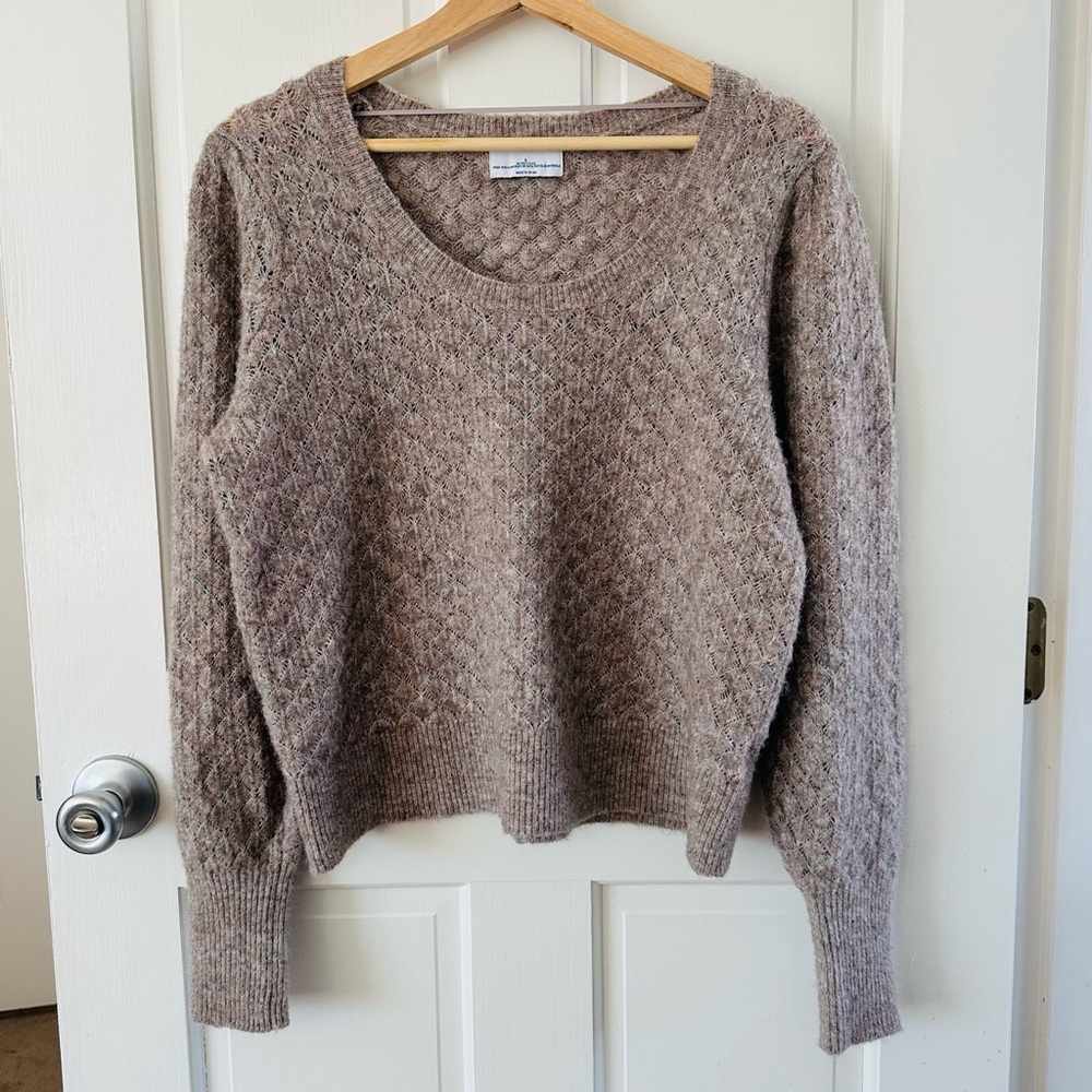 Old Navy Pointelle Knit Wool Blend Pullover Long Sleeve Sweater Beige Size L